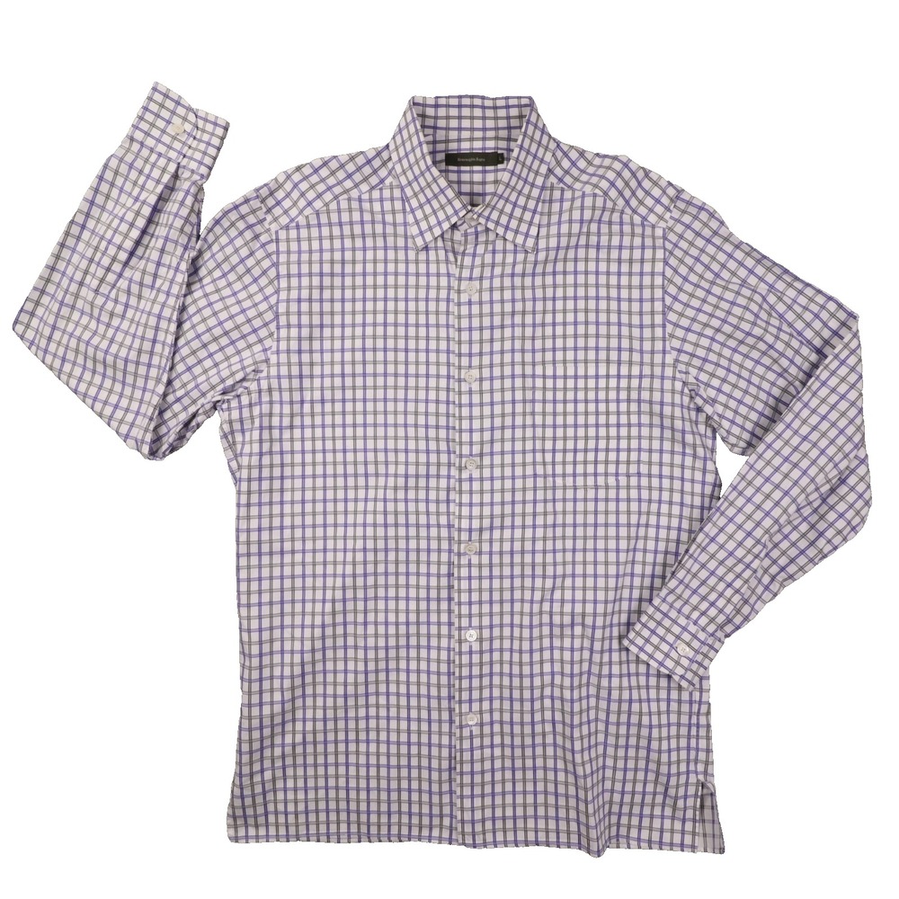 Ermenegildo Zegna White Plaid Button Up Shirt Men's Large Made in Italy Designer